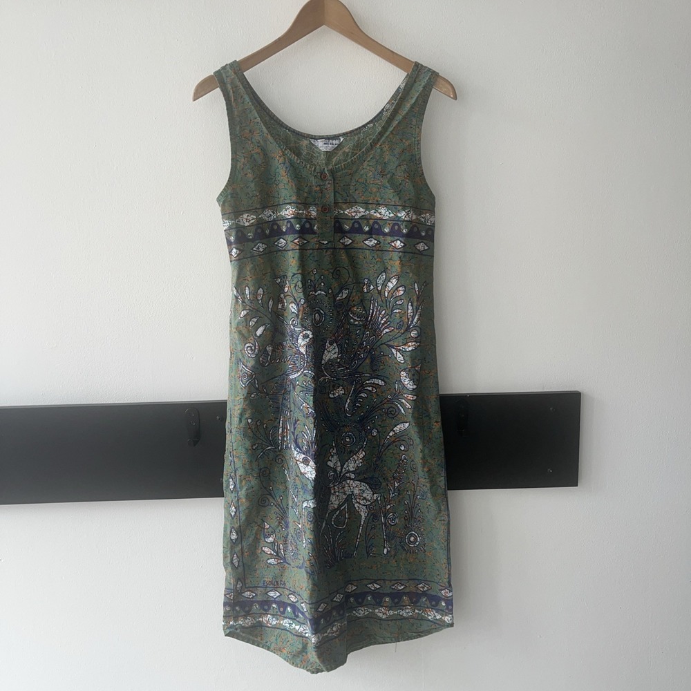 Vintage Batik Cotton Tank Dress. Size 34, Tribal Birds